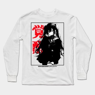 Kawaii Goth Anime Girl Manga Aesthetic Japanese Streetwear Black and White Long Sleeve T-Shirt